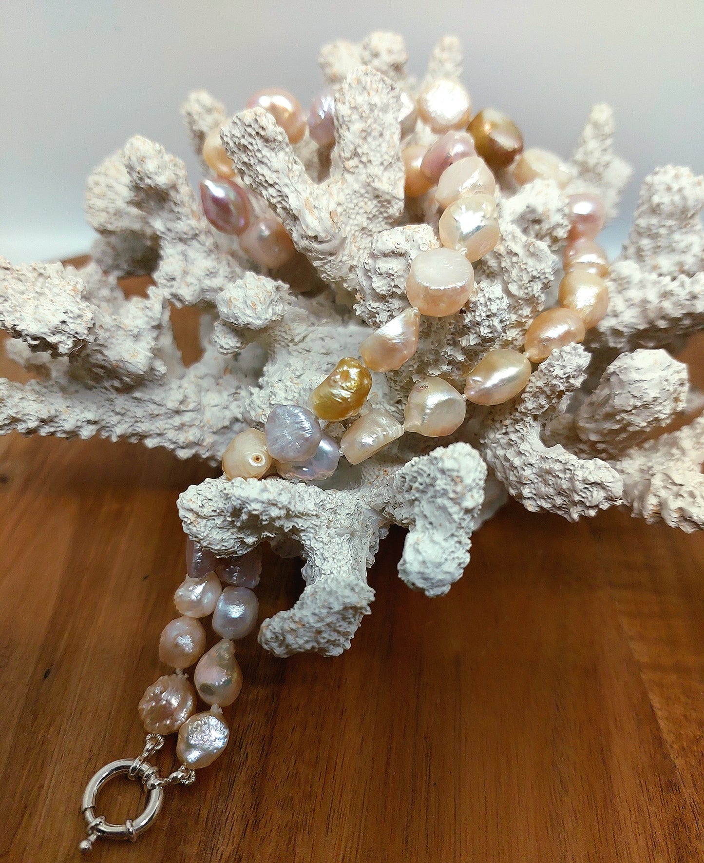 3 colours druzy pearl necklace