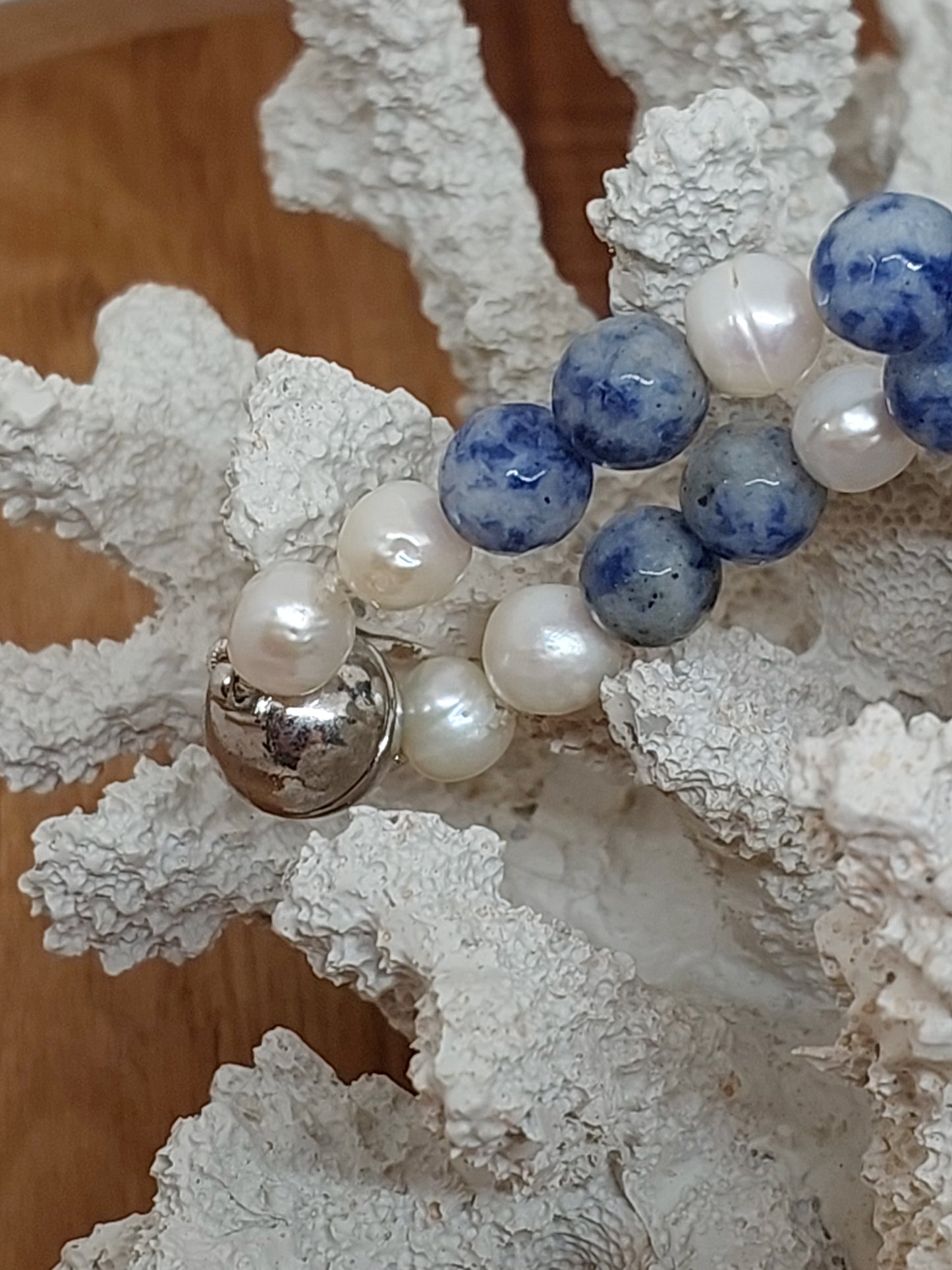 Pearl, Sodalite and Coral necklace