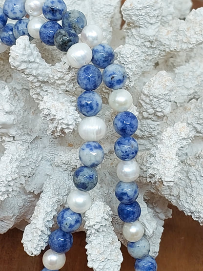 Pearl, Sodalite and Coral necklace