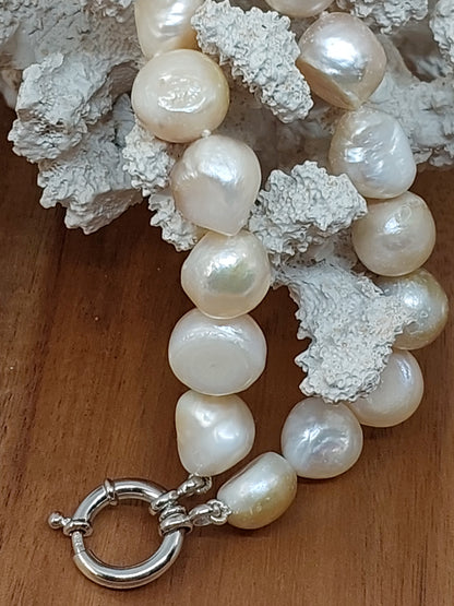 Natural Pearl Necklace with Sterling Silver Clasp